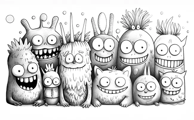 Imagen de un conjunto de monstruos divertidos