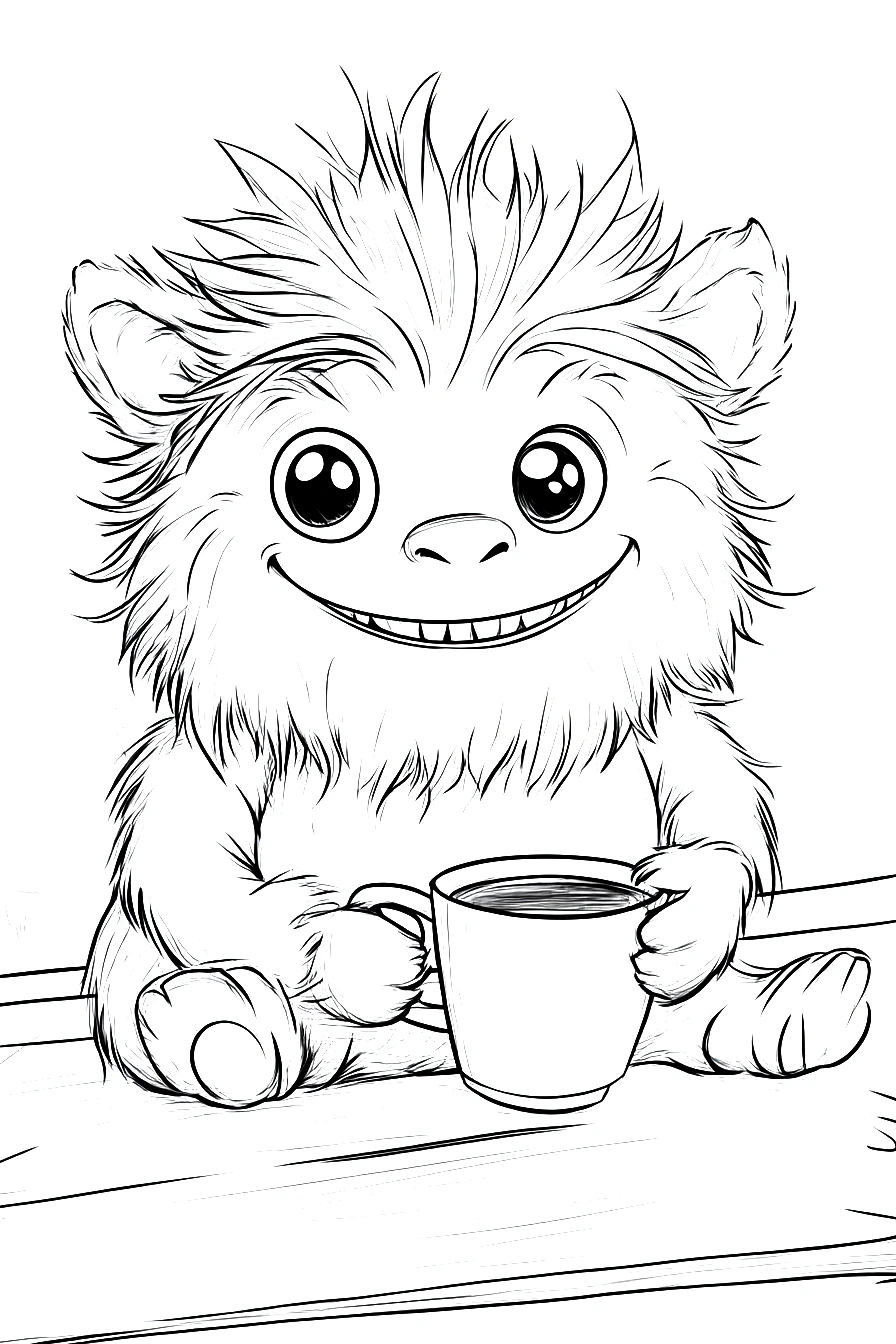 Dibujo de un monstruo con una taza para colorear. Drawing of a monster with a cup to color