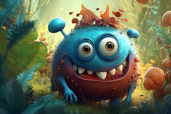 Dibujo de un monstruo con hojas en la cabeza