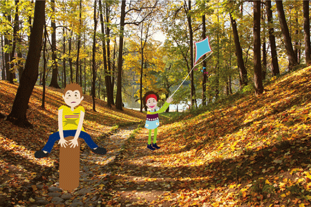 Dibujo ilustración de jugando con la cometa