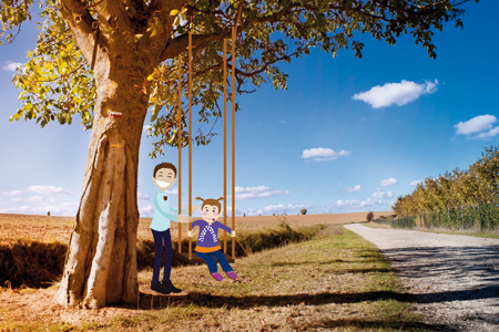 Dibujo ilustración montando en el columpio