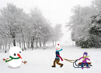 Dibujo ilustración jugando con el muñeco de nieve