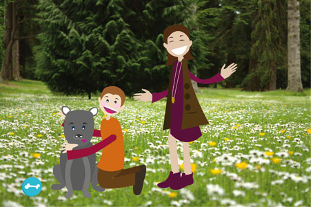 Dibujo ilustración en el parque con el perro