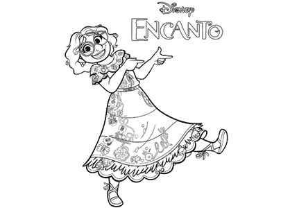 Dibujo para colorear de la película Encanto de Disney, dibujo de Mirabel Madrigal.