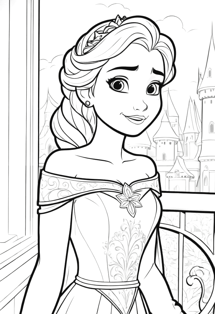 Dibujo para colorear de la Princesa Anna de las películas de Frozen