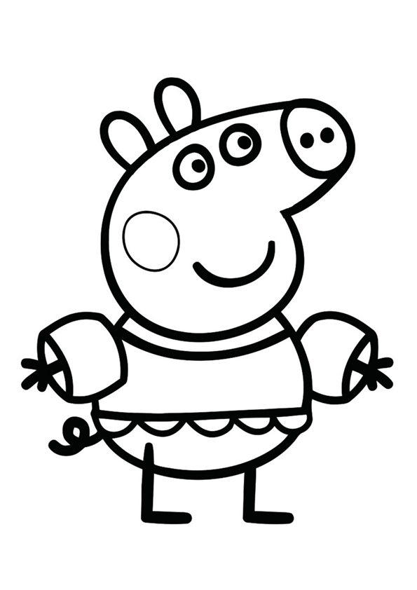 Dibujo para colorear de Peppa Pig con manguitos para nadar