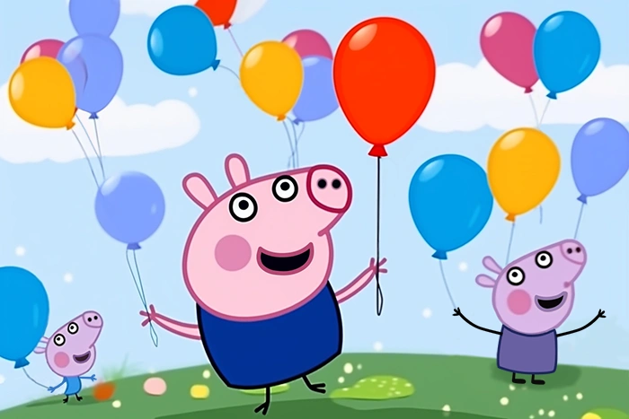Dibujos Peppa Pig. Pepa jugando con globos con sus amigos