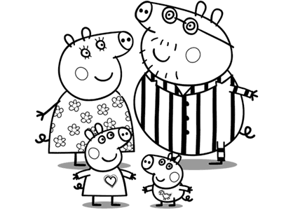 Dibujo Peppa Pig con su familia, George, Mamá Pig y Papá Pig