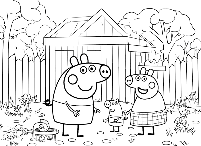 Imagen colorear Peppa Pig en el jardín