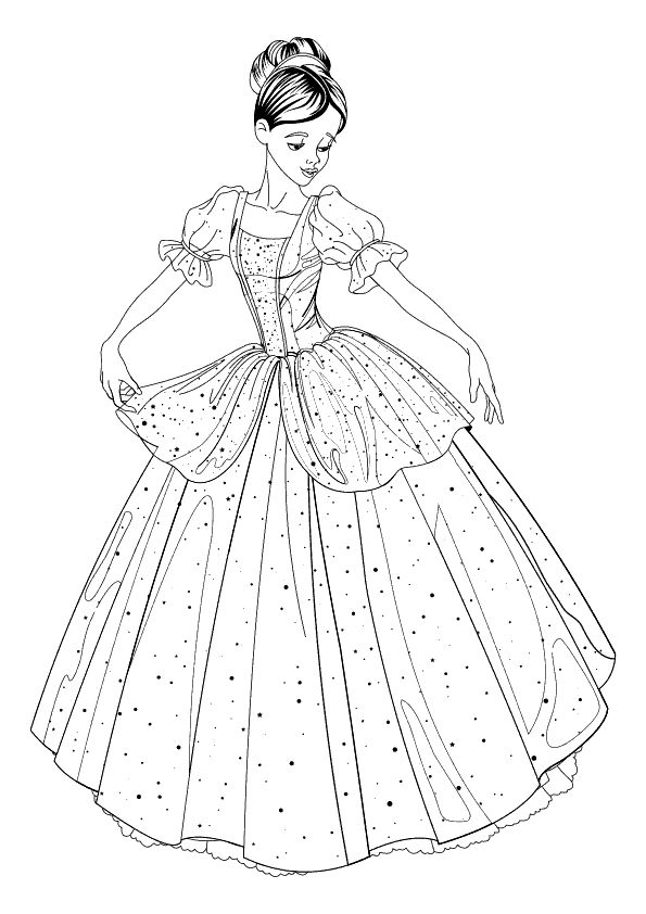 Dibujo colorear una princesa con vestido de fiesta