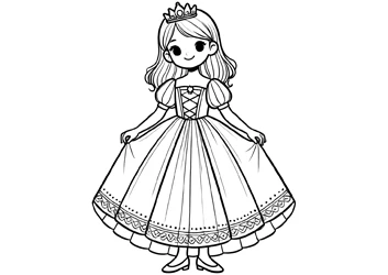 Princesa con vestido para colorear