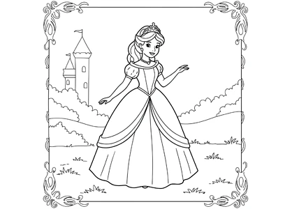 Princesa en un marco de fotos para colorear