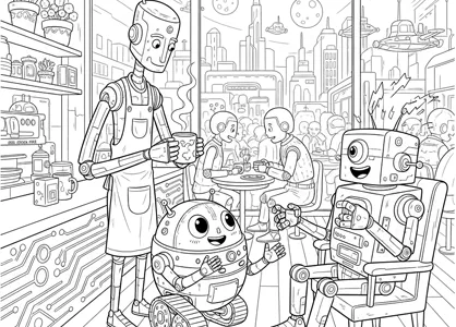 Robot hang out Coloring Page (Los robots pasan el rato)