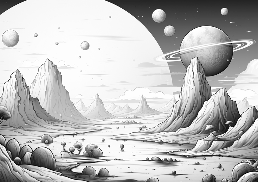 Dibujos de planetas. Superficie de un planeta extraterrestre.