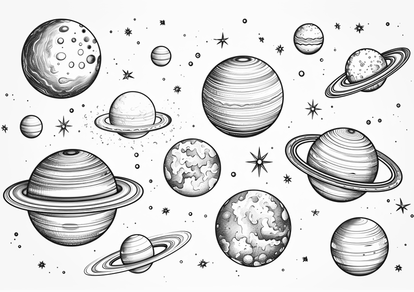 Dibujos de planetas para colorear. Dibujo de un conjunto de planetas.