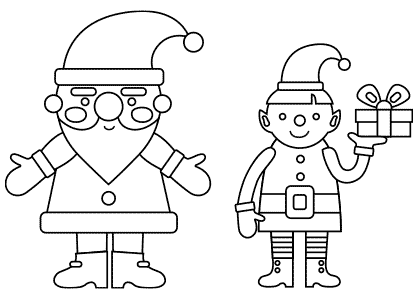 Dibujo de un Elfo con Papá Noel