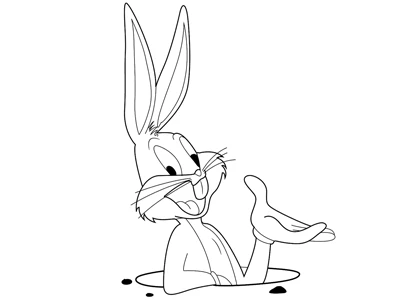 Dibujo para colorear a Bugs Bunny saliendo de su madriguera