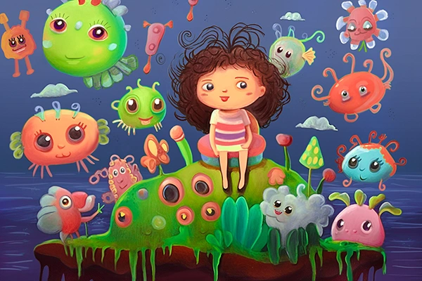 Lámina infantil para imprimir del cuento Elisa en Isla Escarabajo