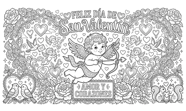 Feliz día de San Valentín. Cupido: Amor y Corazones