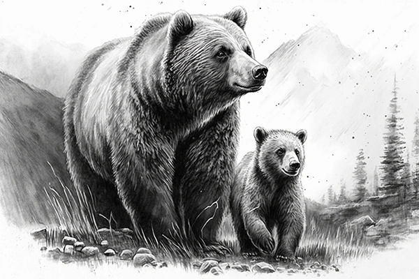 Dibujo de mamá osa con su osezno