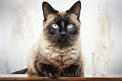 Dibujo de un gato de raza Siamé.