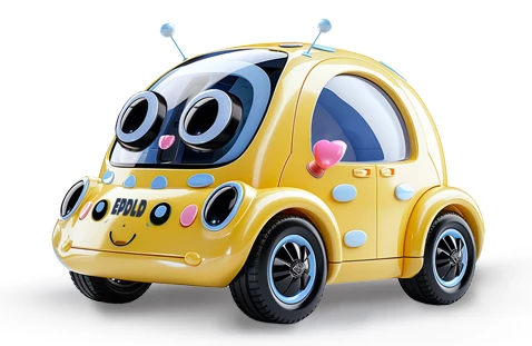 Ilustración 3D de juguete coche kawaii amarillo