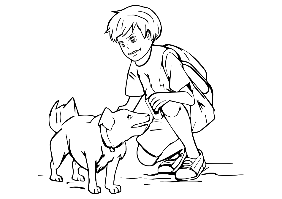 Dibujo manga para colorear de un chico con un perro