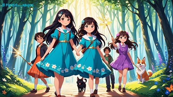 Ilustración manga aventuras en el bosque mágico