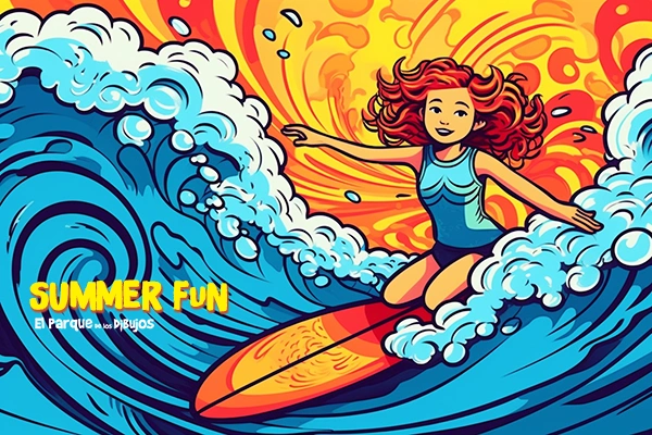 Ilustración número 3 de una chica surfista, summer fun EPDLD