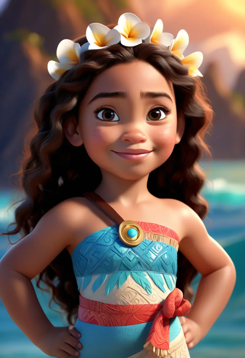 La Princesa Disney Vaiana (Moana en inglés) cuando tenía 7 años