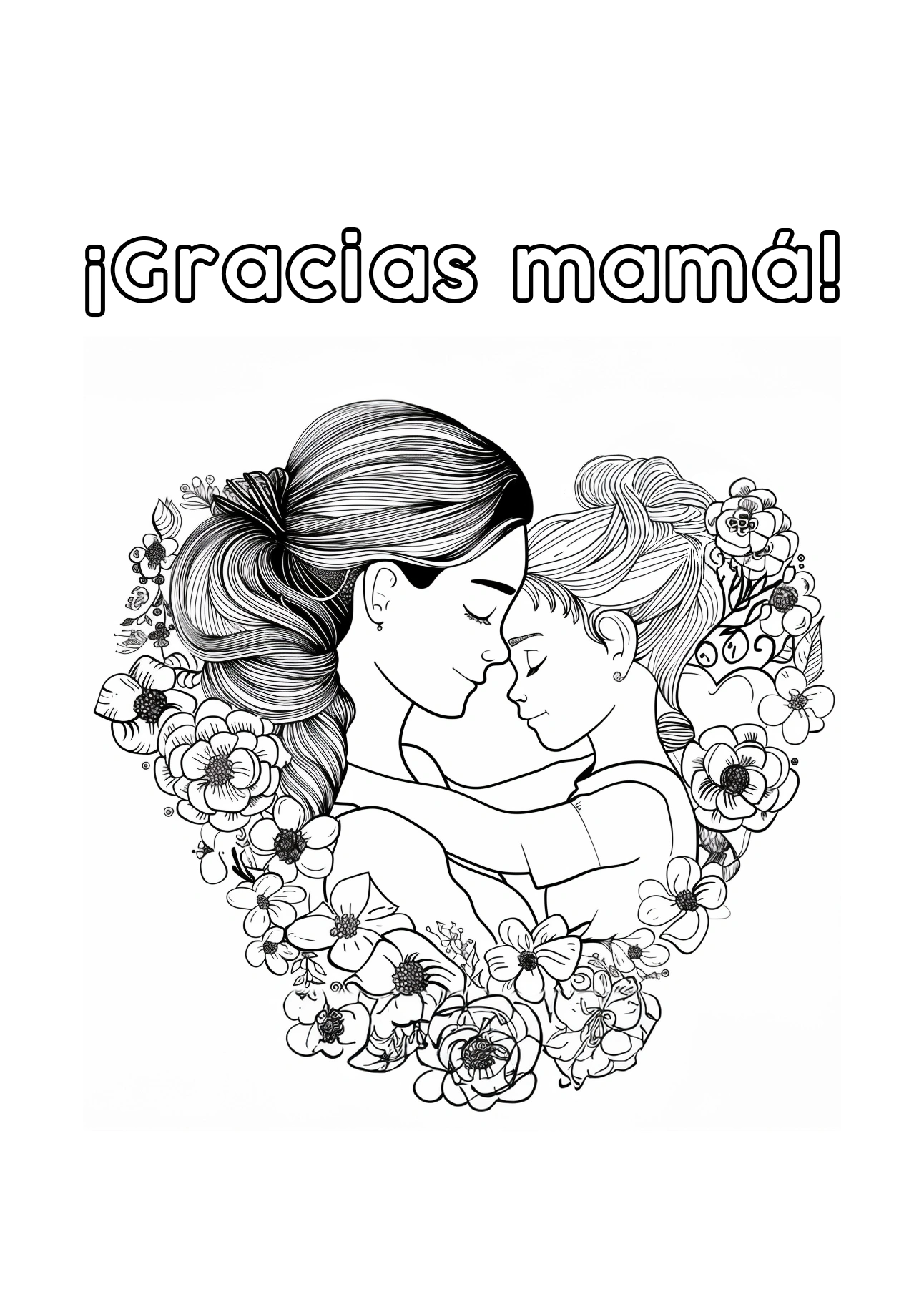 Dibujo para colorear con la frase ¡Gracias mamá!