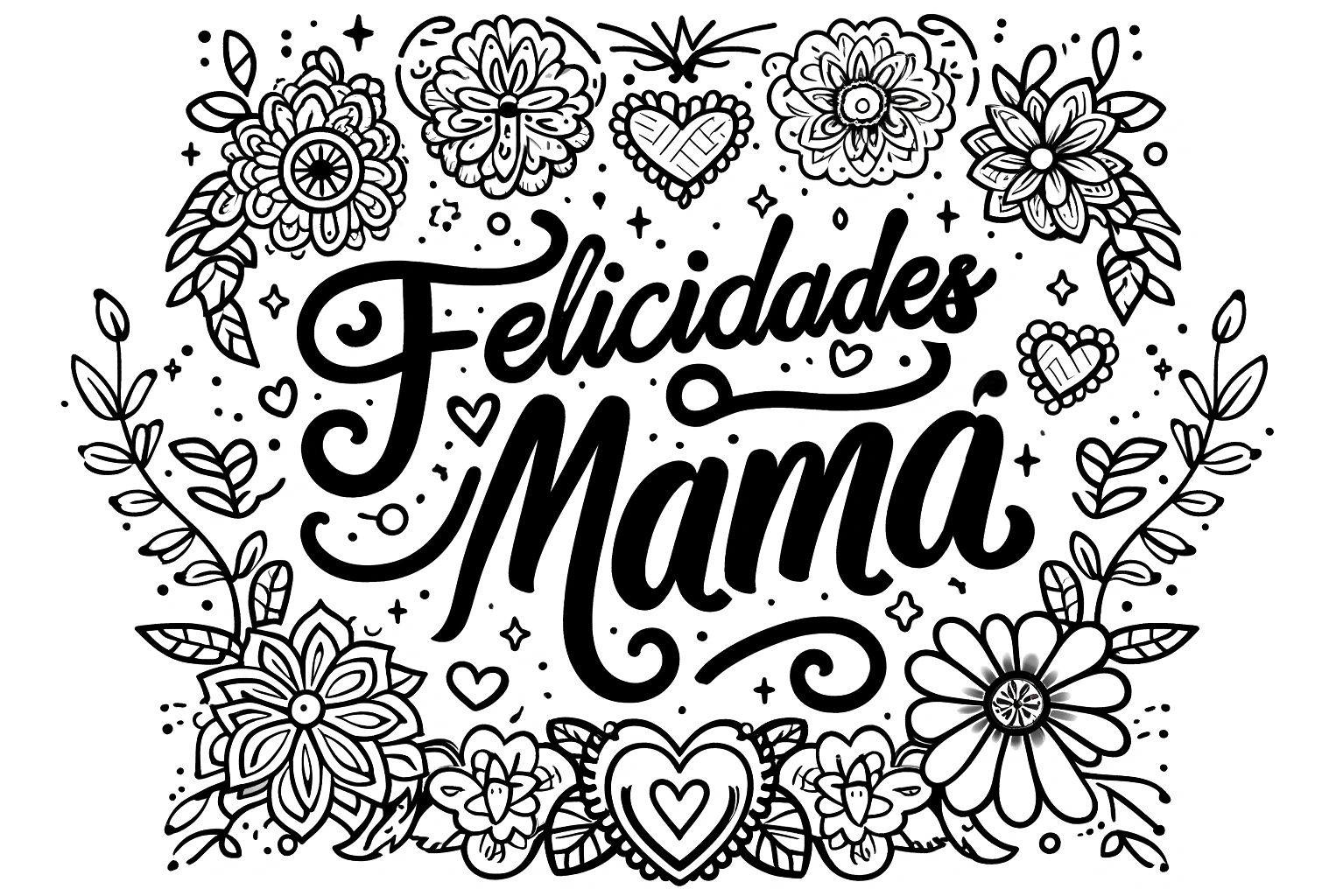 Diseño de un cartel para colorear con la frase ¡Felicidades mamá!