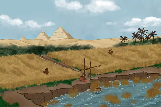 Ilustración de la agricultura en el Antiguo Egipto.