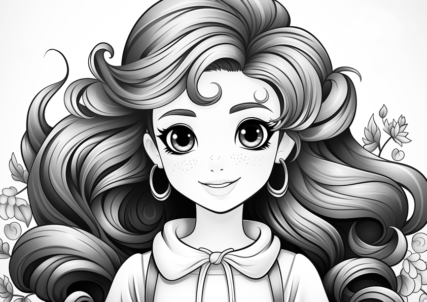 cute girl cartoon images black and white