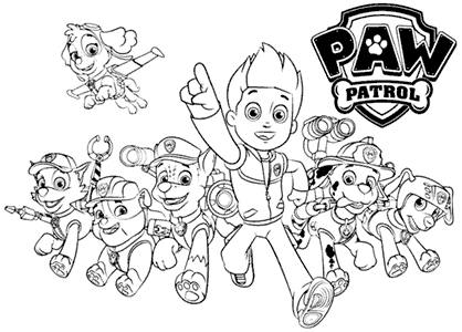 Drawing of the Paw Patrol characters to color