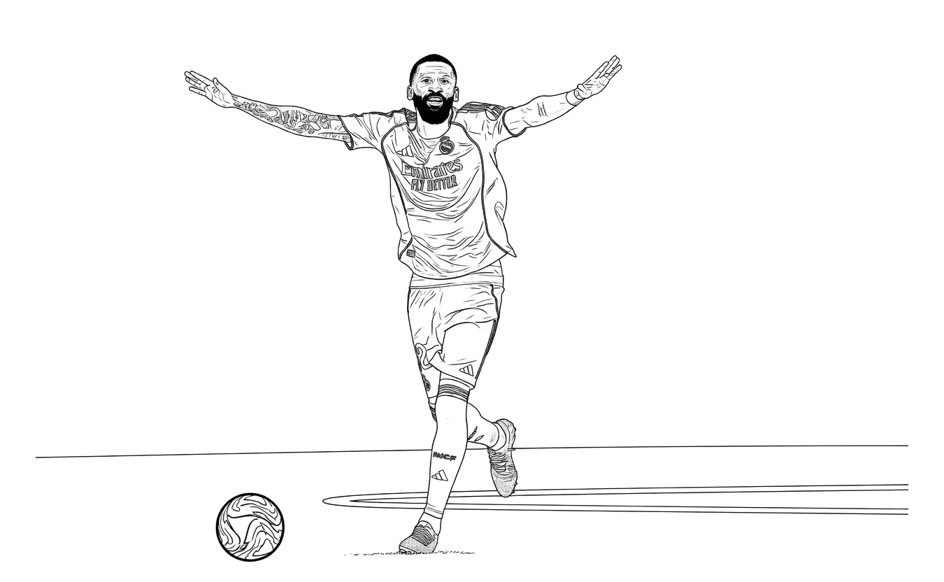 Coloring page of the german Real Madrid player, Antonio Rüdiger