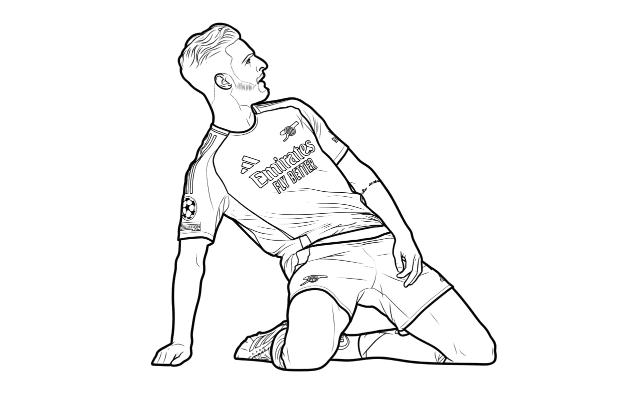 Coloring page of the English Arsenal player, Declan Rice.