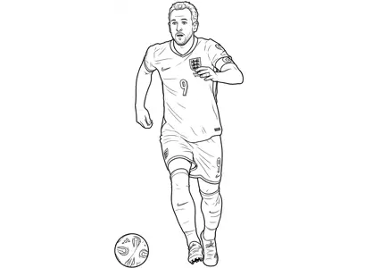 Coloring page of Harry Kane playing for the England national team.