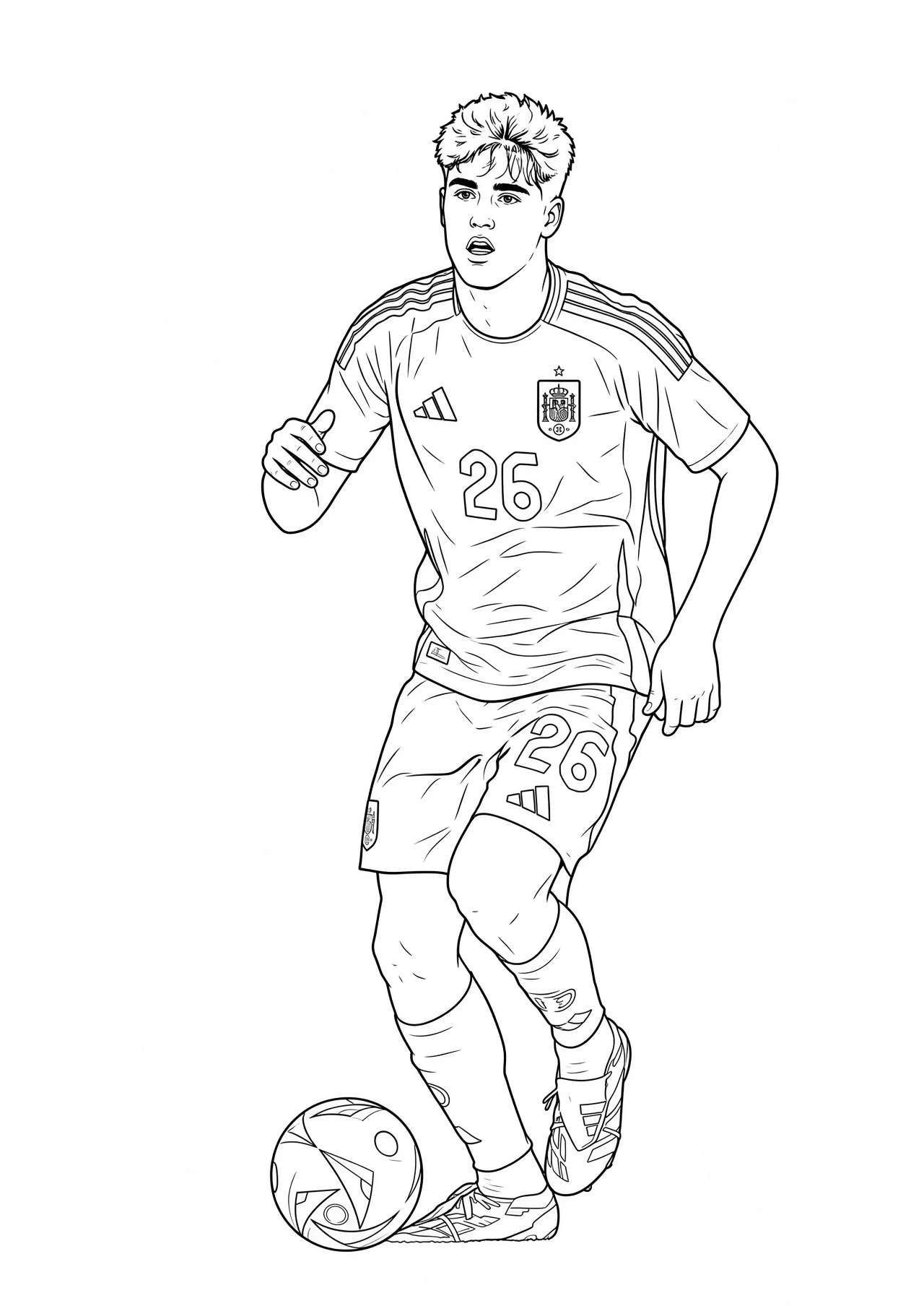 Download the coloring page of Pau Cubarsí with the Spanish National Team