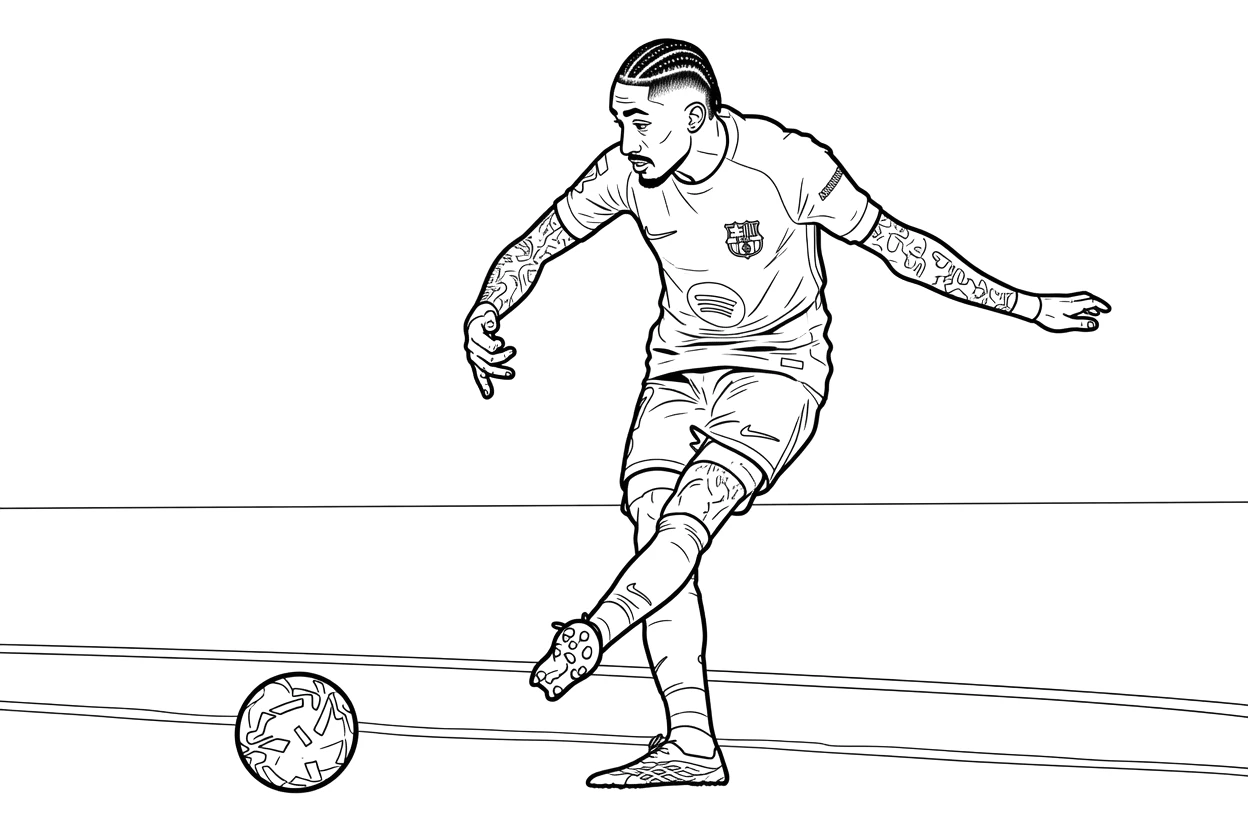 Download the coloring page of Raphinha, the Brazilian player from Barcelona