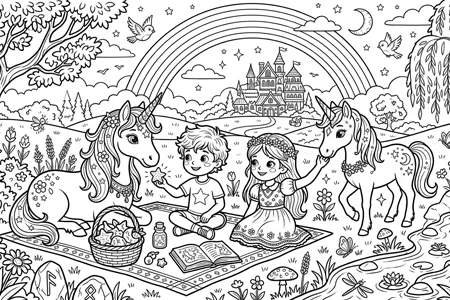 Picnic in the countryside with unicorns