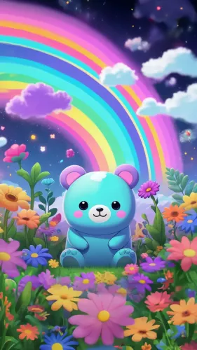 Peluche azul con flores 2