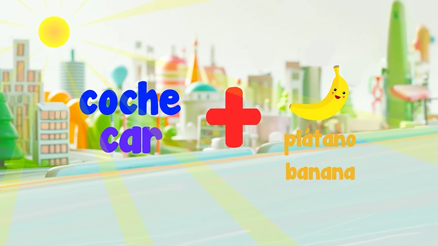 Aprender inglés. Un coche más un plátano. A car plus a banana.