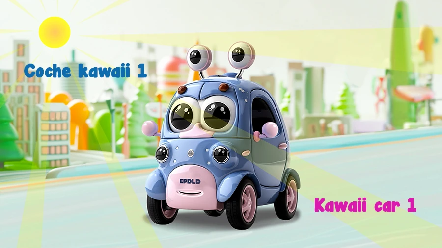 Inglés para niños. Coche kawaii 1. Kawaii car 1.