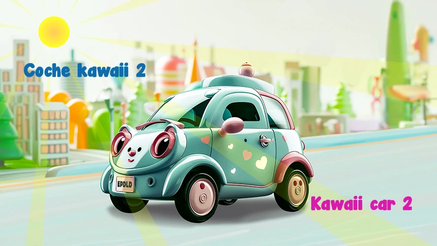 Inglés para niños. Coche kawaii 2. Kawaii car 2.