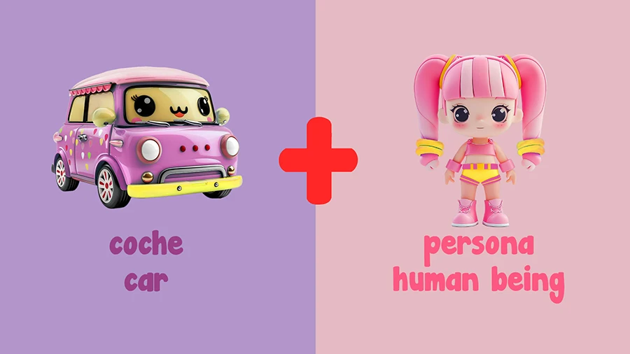 Inglés para niños, un coche y una persona humana.