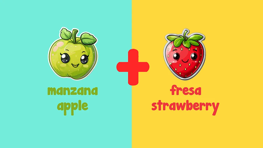 Ingles para niños, una manzana más una fresa.