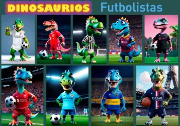 Dibujos de dinosaurios futbolistas.