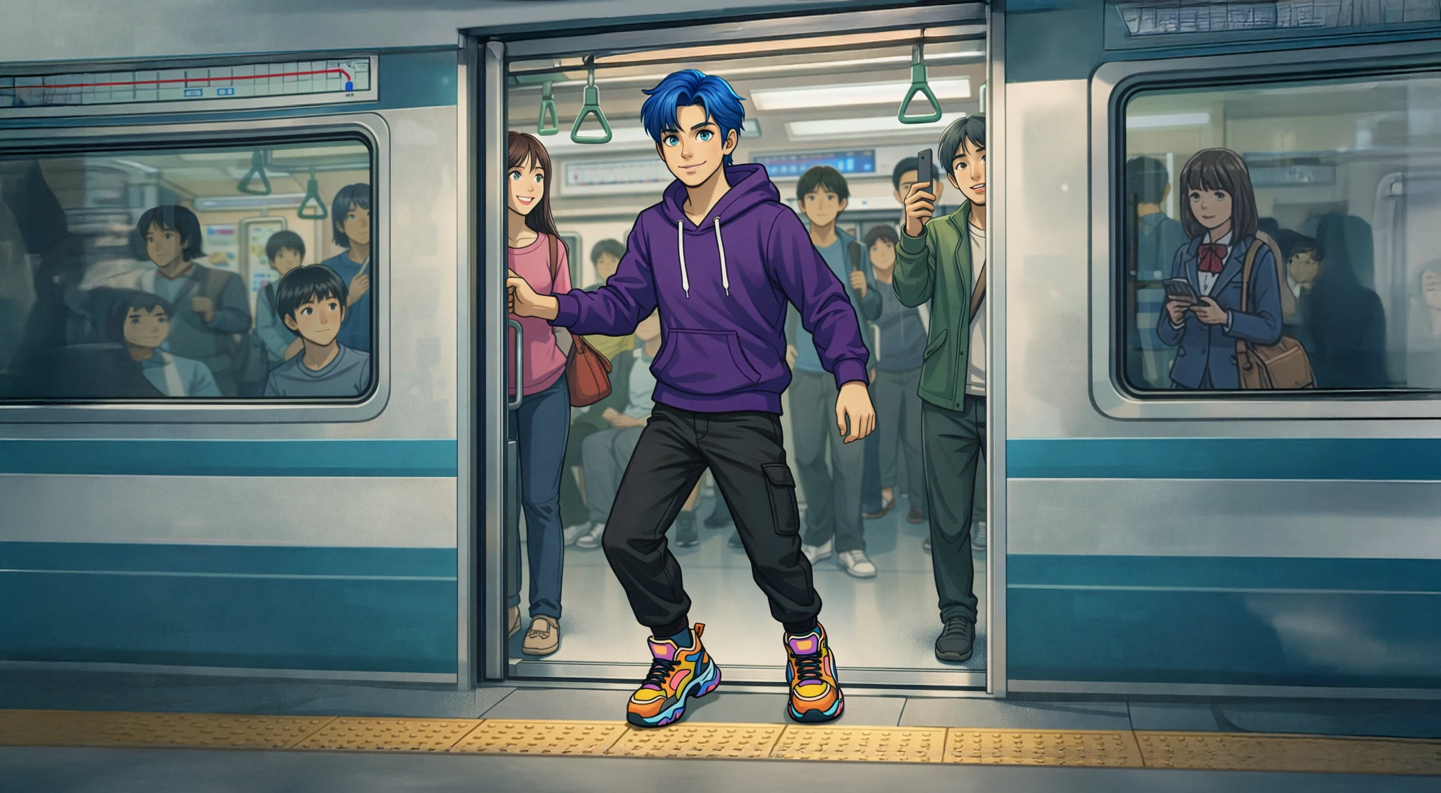 Haneul existing the subway car Haneul existing the subway car