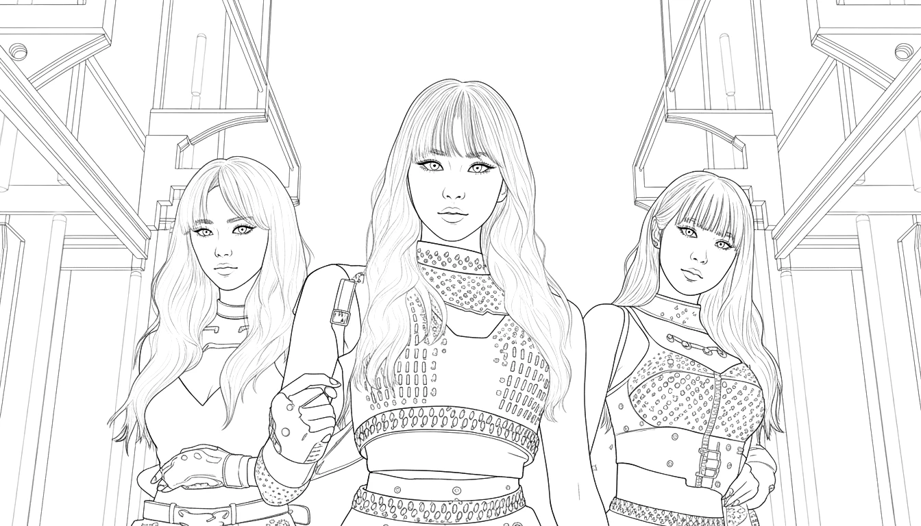 Chicas de un grupo de música K-Pop para colorear Chicas de un grupo de música K-Pop para colorear